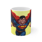 Superman themed mug with vibrant superhero design, glossy finish, 11oz ceramic, microwave and dishwasher safe