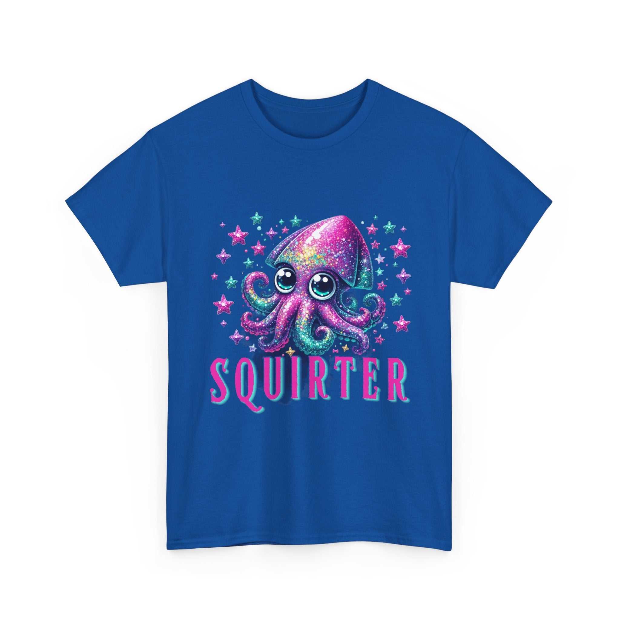 Squirter Fun Squid T-Shirt with cheeky squid graphic and bold design on soft cotton fabric