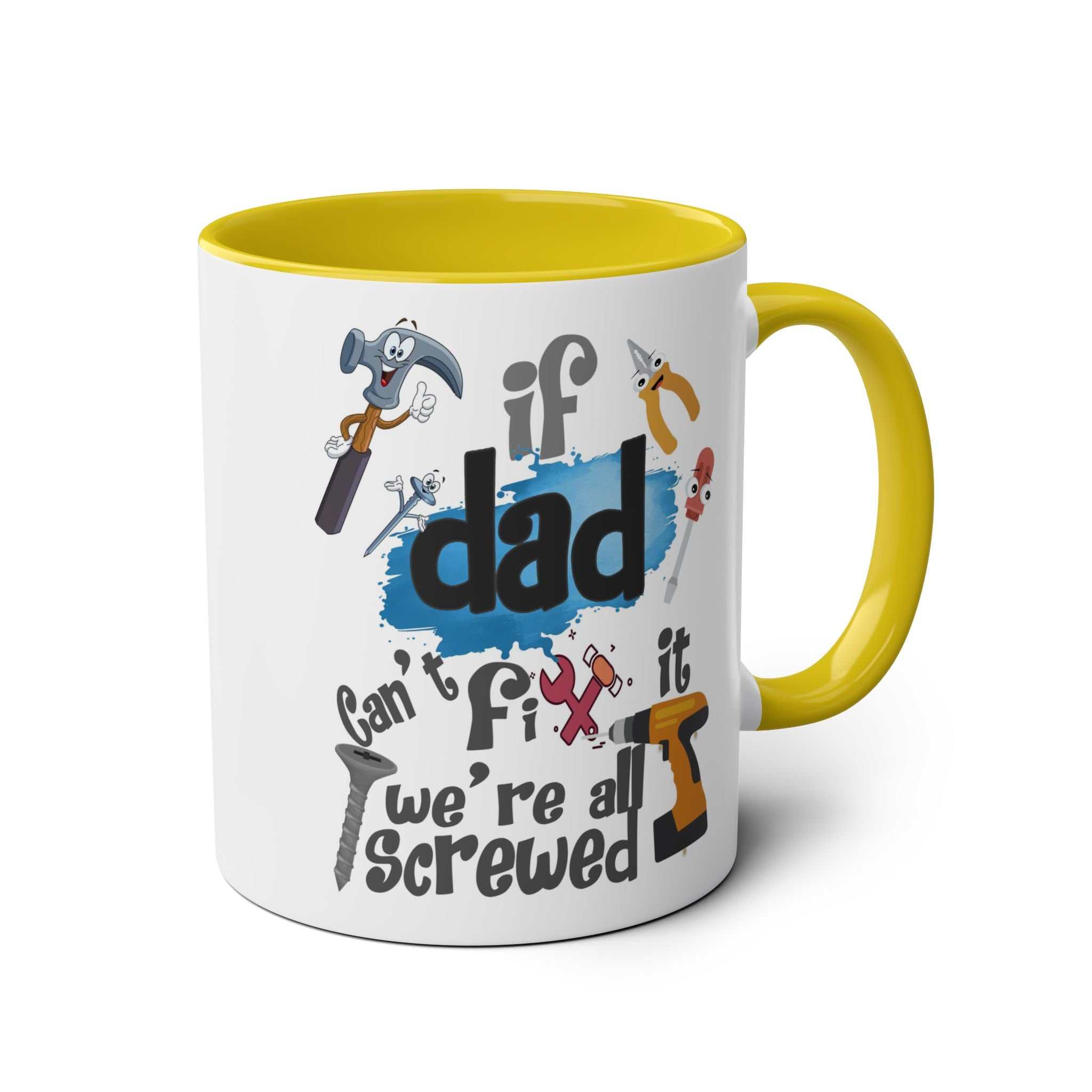Fun Fathers Day Gift Mug with colorful handle and humorous dad-themed design.