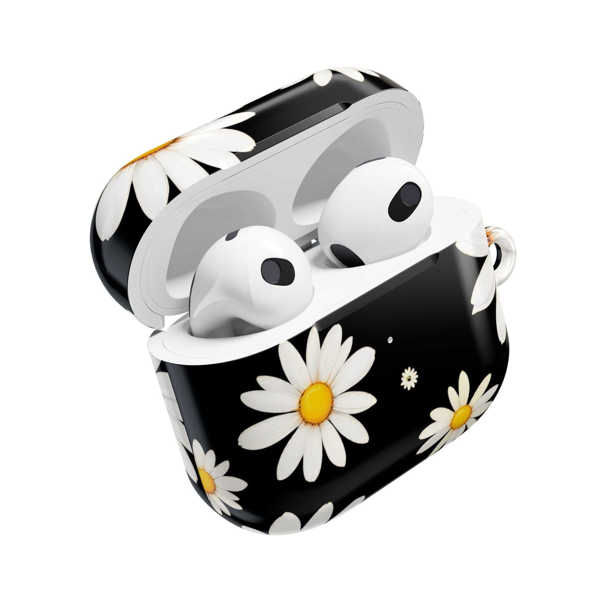 Black Daises AirPods protective hard shell case with daisy design for AirPods and AirPods Pro