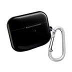 Black AirPods/Pro protective hard shell case with glossy finish and attached carabiner clip