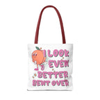 Cheeky Even Better Bent Over Tote Bag with colorful handles and durable spun polyester fabric.