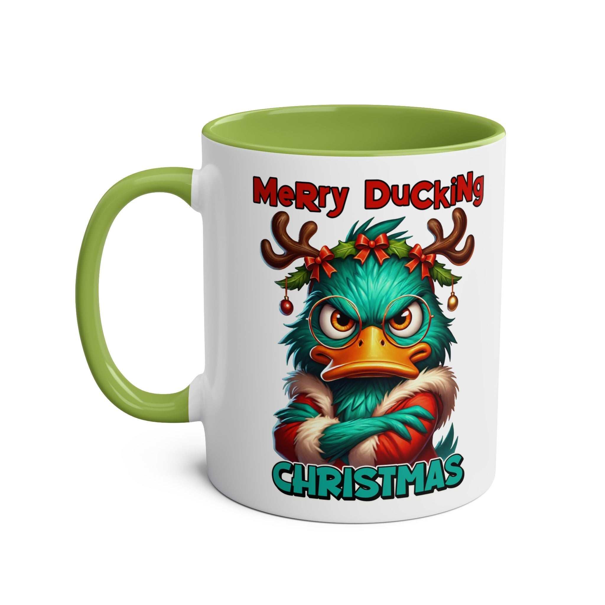 Sarky Christmas Mug with duck design and humorous twist, 11oz ceramic.