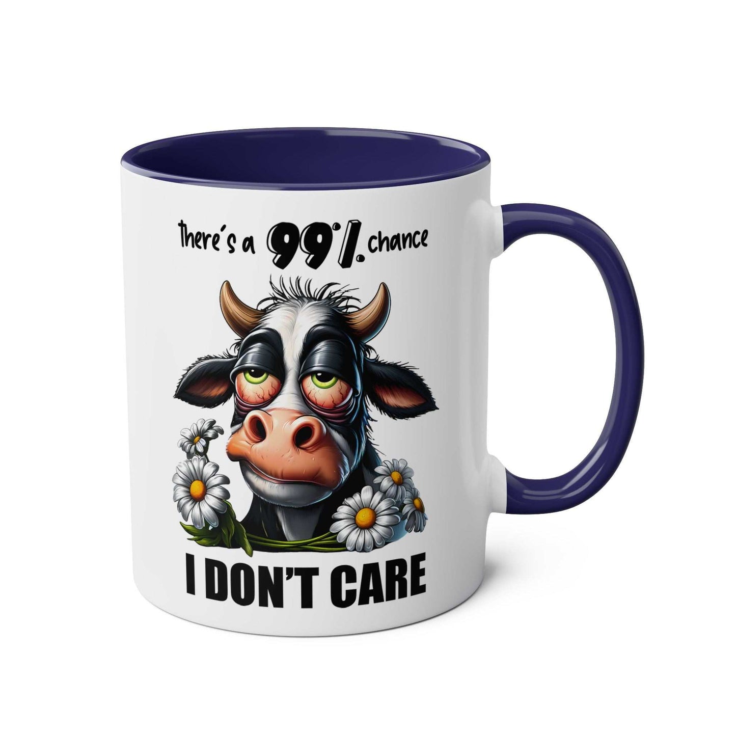 I Don't Care Coffee Mug with sarky cow design, glossy finish, 11oz ceramic, microwave and dishwasher safe.