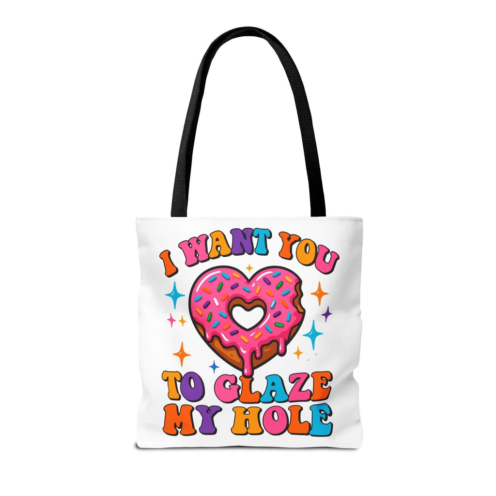 Glaze My Hole Donut Tote Bag with cheeky donut design and cotton straps