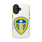 Leeds Utd MagSafe iPhone case with official-inspired crest, white and yellow dual-layer protection, MagSafe compatible, slim and durable design