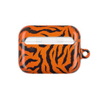 Orange tiger print hard shell protective case for AirPods and AirPods Pro with glossy finish and secure fit