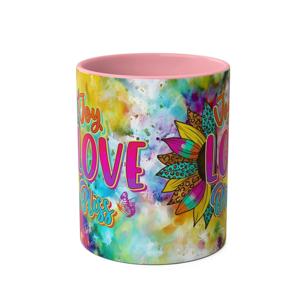 LGBTQ+ Pride mug with vibrant rainbow design and glossy finish.