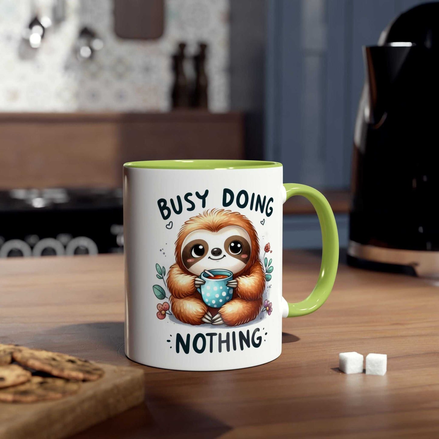 Cute sloth coffee mug with adorable design, perfect for animal lovers and gifting occasions.