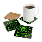 Green Willies Coaster Set with high-gloss MDF top and cork backing, featuring playful design and perfect for gatherings.