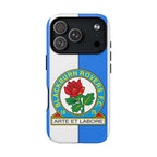 Blackburn Rovers MagSafe iPhone case with club crest and blue-white design, dual layer protection, and MagSafe compatibility.
