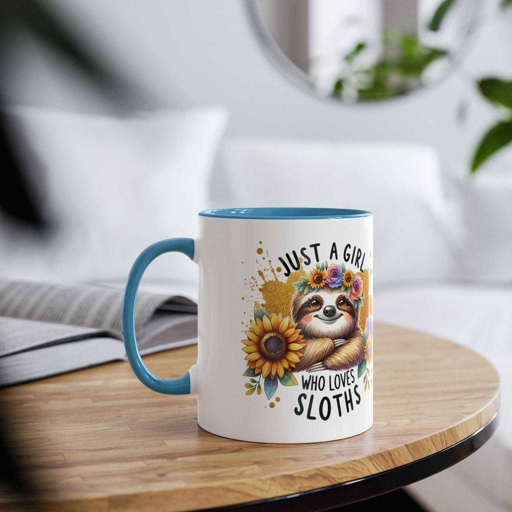 Cute sloth coffee mug with cheery design, ideal for sloth lovers.