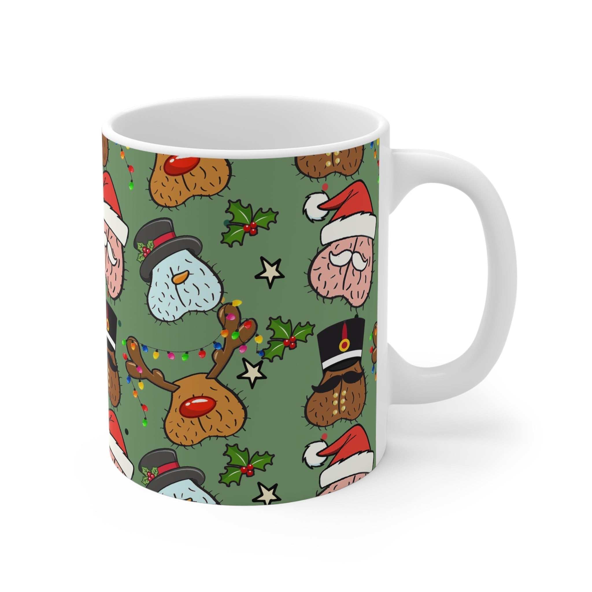 Cheeky Fun Christmas Mug with festive design, 11oz ceramic, microwave and dishwasher safe.