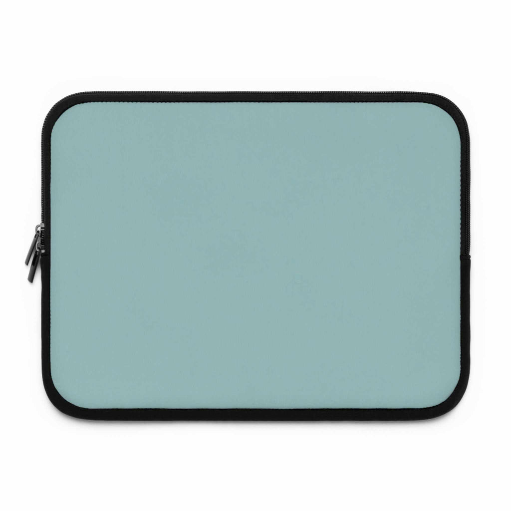 Teal green neoprene laptop sleeve with dual zipper and soft foam lining for protection