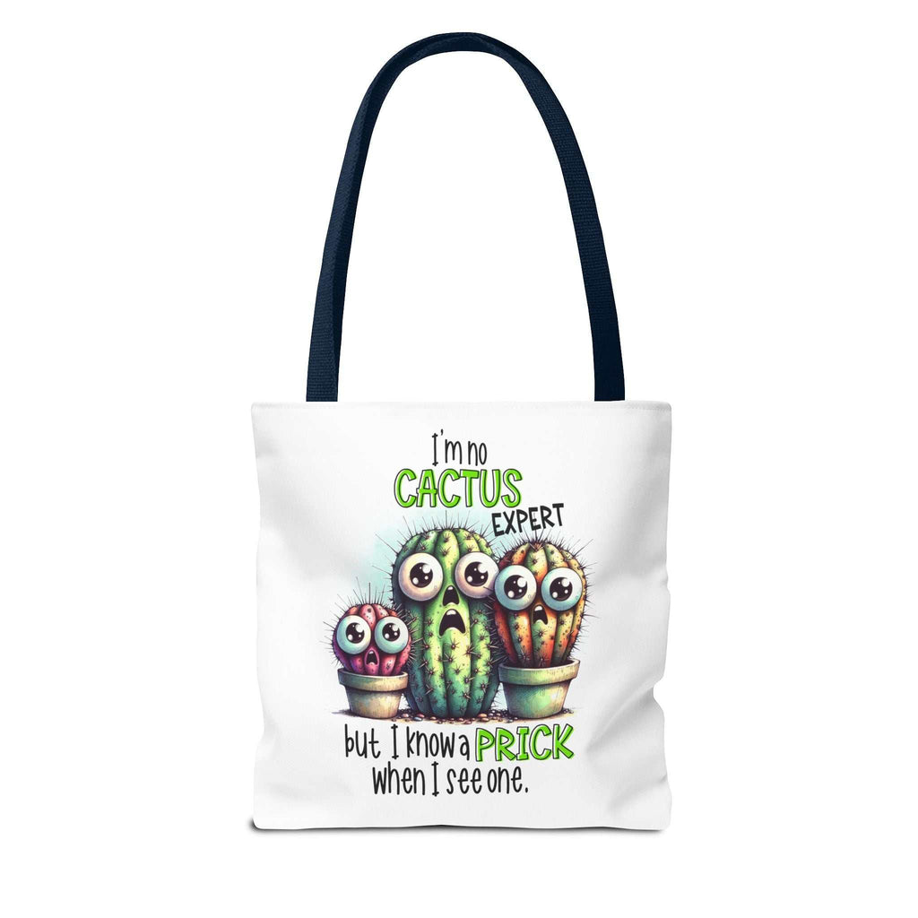 Fun cactus tote bag with cheeky design and colorful handles for everyday use