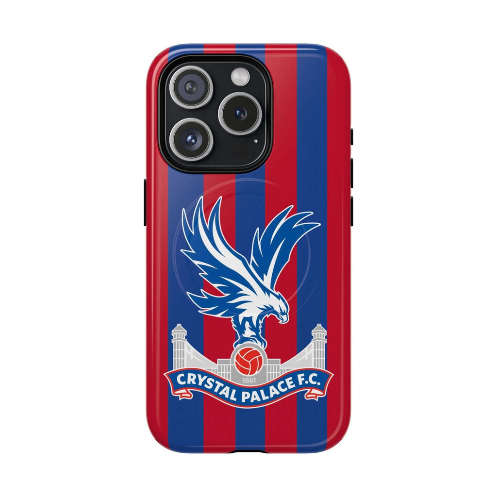 Crystal Palace MagSafe iPhone case with red and blue stripes and eagle crest, durable dual-layer protection and MagSafe compatibility