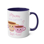 Best Tea Mum Ever Mother's Day mug with cute tea cup design, available in seven colors, 11oz ceramic, microwave and dishwasher safe.