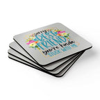 Friend coaster set with vibrant design and playful message on a high-gloss MDF top.