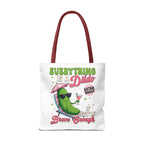 Cheeky Quote Pickle Tote Bag with playful design, durable spun polyester, multiple sizes, and colorful handles