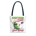 Cheeky Quote Pickle Tote Bag with fun design, durable spun polyester, multiple sizes and handle colors, perfect for shopping and casual outings