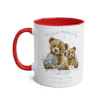 Personalised Our First Mother's Day Boy Gift Mug with bear design and red handle.