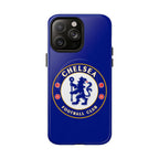 Chelsea FC MagSafe iPhone case with royal blue color and club crest, dual-layer protective design