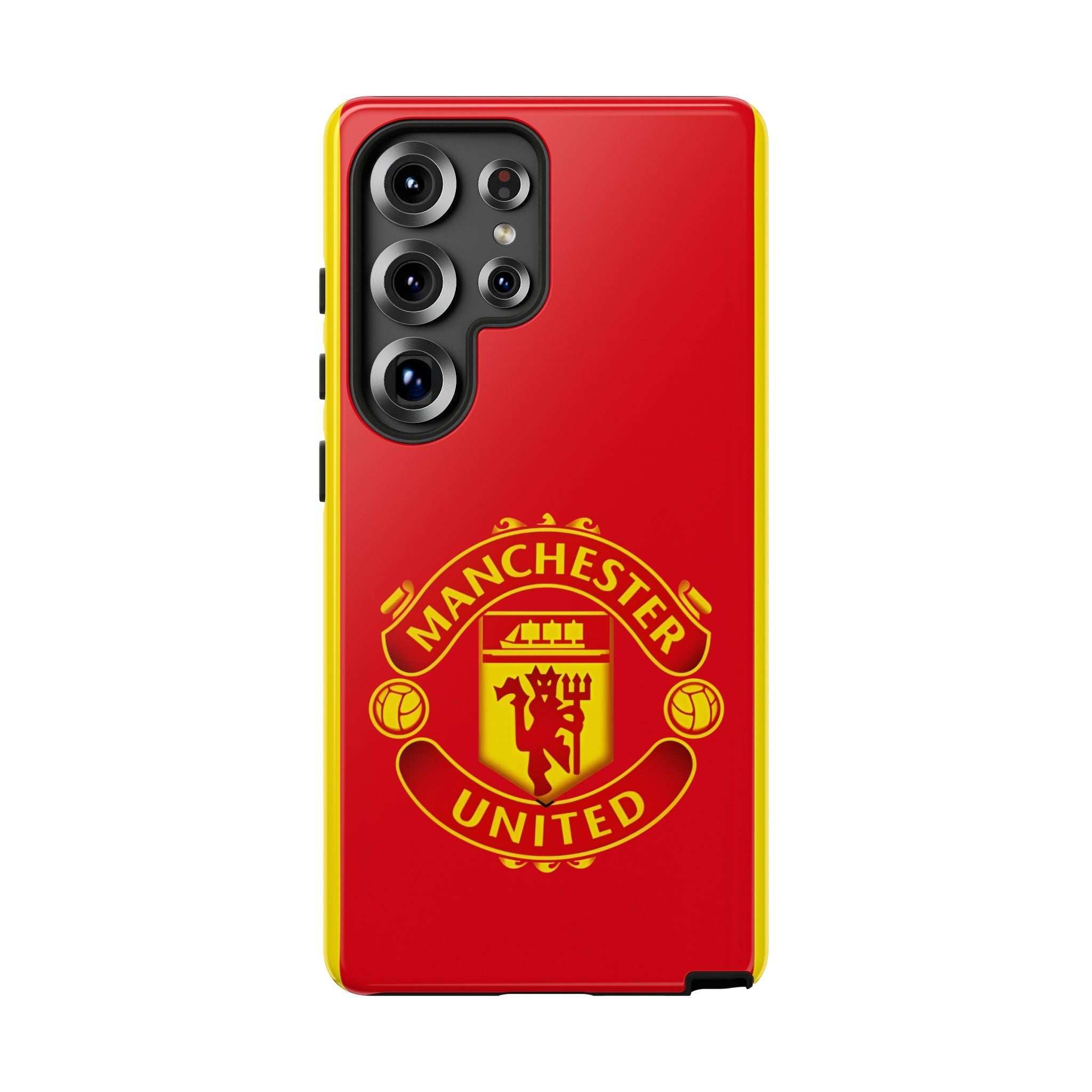 Manchester United Magnetic Samsung Case with red official-inspired crest, dual-layer protection, and wireless charging compatibility