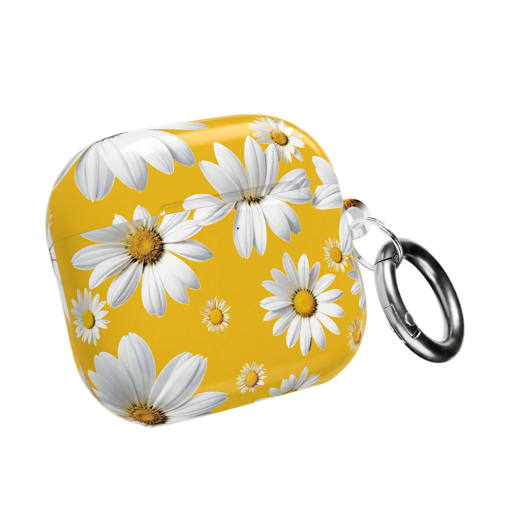 Yellow Daises AirPods case with white daisy flowers and keyring attachment