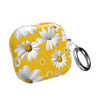 Yellow Daises AirPods case with white daisy flowers and keyring attachment
