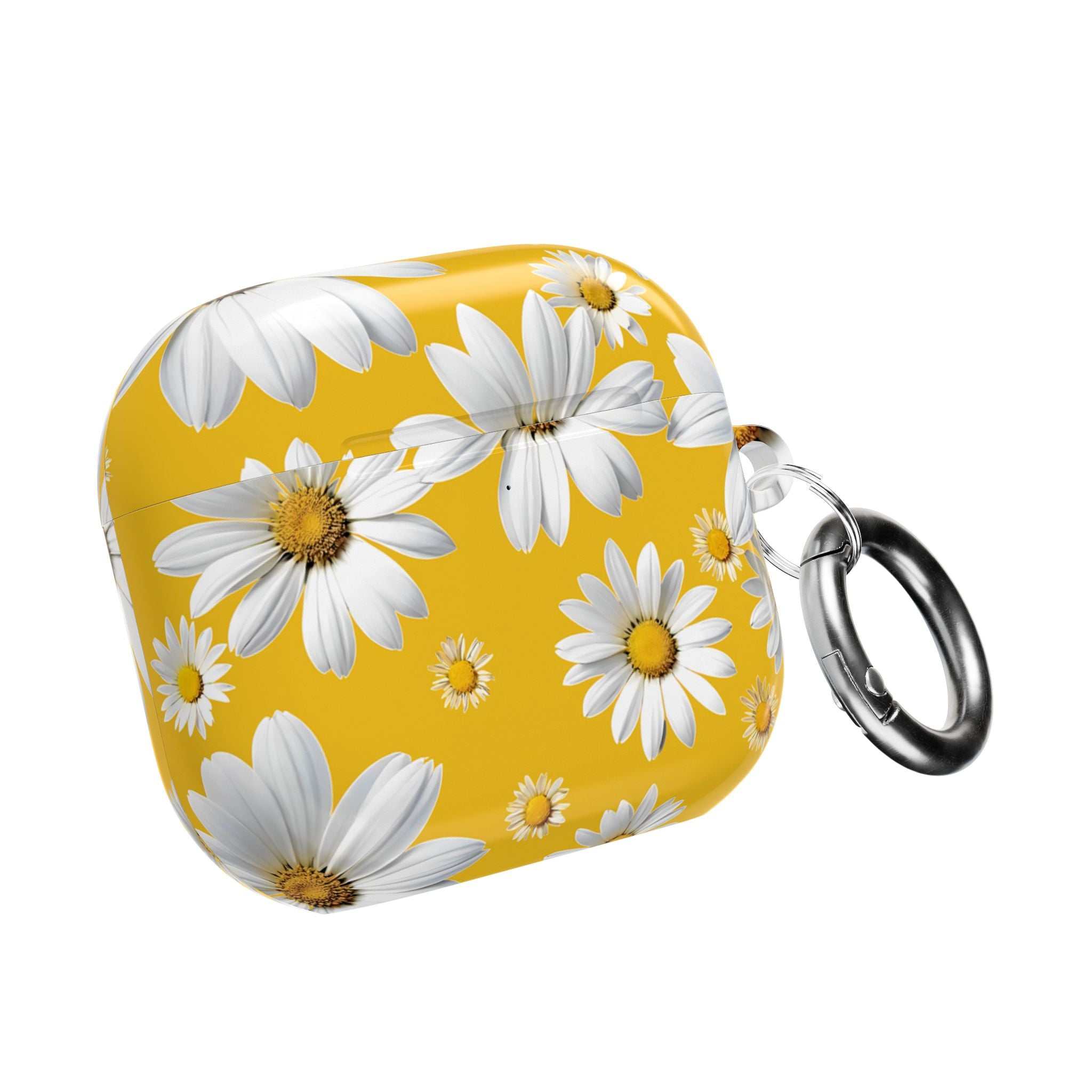 Yellow Daises AirPods case with white daisy flowers and keyring attachment