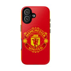 Red Manchester United MagSafe iPhone case with official-inspired crest and dual layer protection