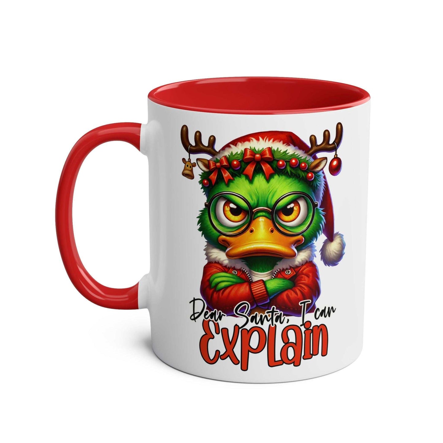 Sarky Christmas Mug with duck design, glossy finish, 11oz ceramic, microwave and dishwasher safe.