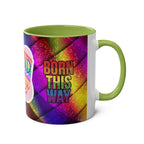 LGBTQ+ Pride Mug with vibrant rainbow design and "Born This Way" text.