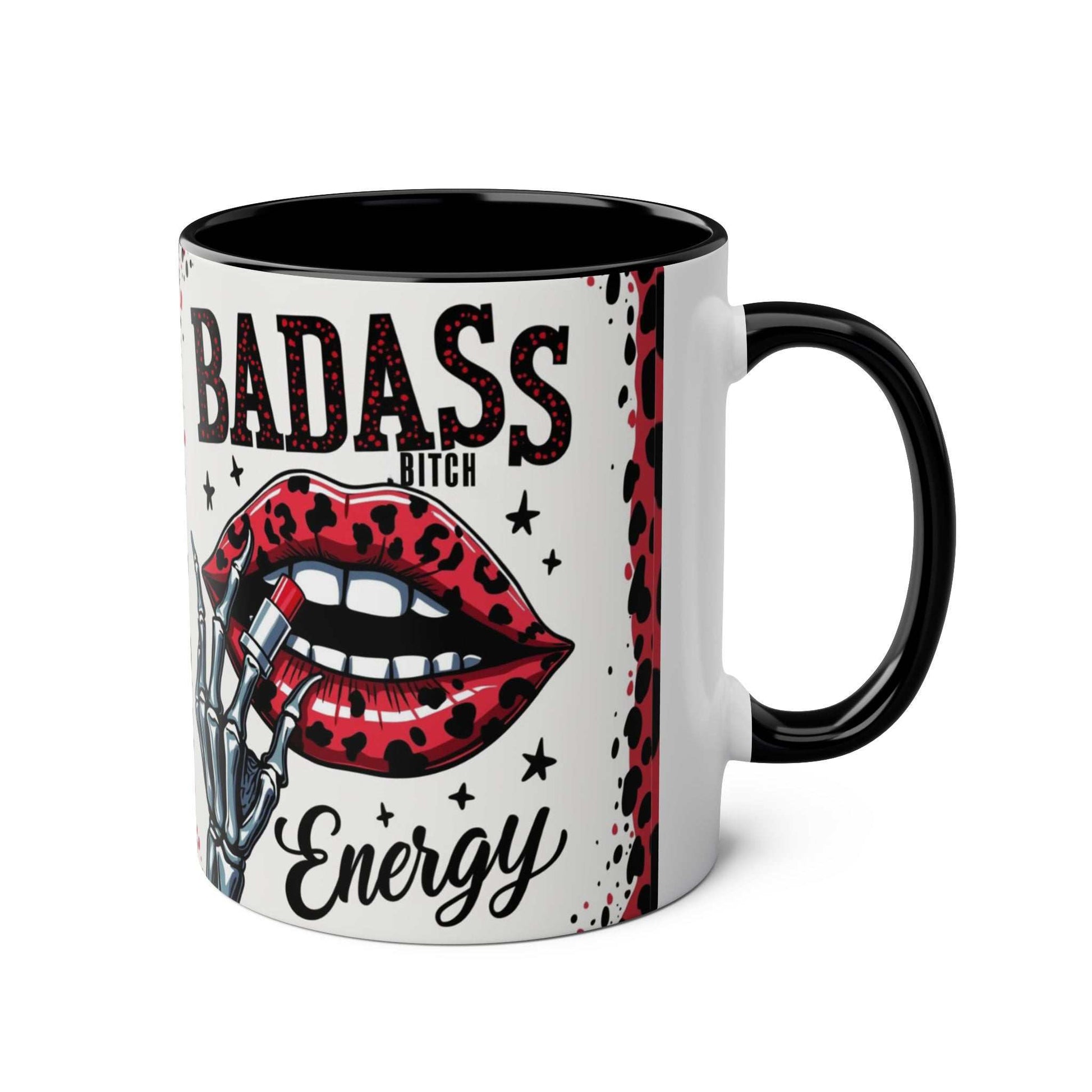 Badass Bitch Ceramic Two Tone Mug with Red and Black Design, 11oz, Sublimation Print, Glossy Finish