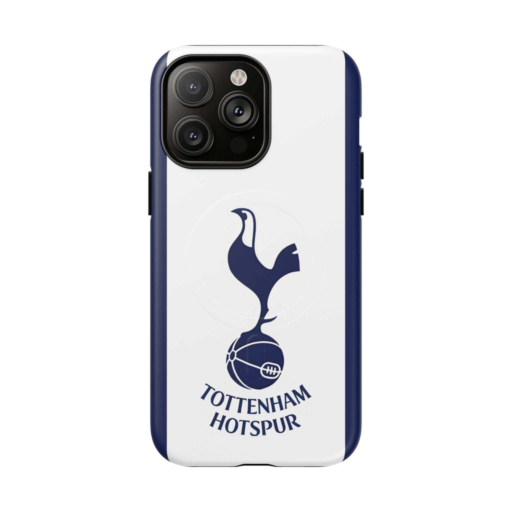 Tottenham FC MagSafe iPhone case with navy and white colors, official-inspired crest, dual-layer protection, and wireless charging support
