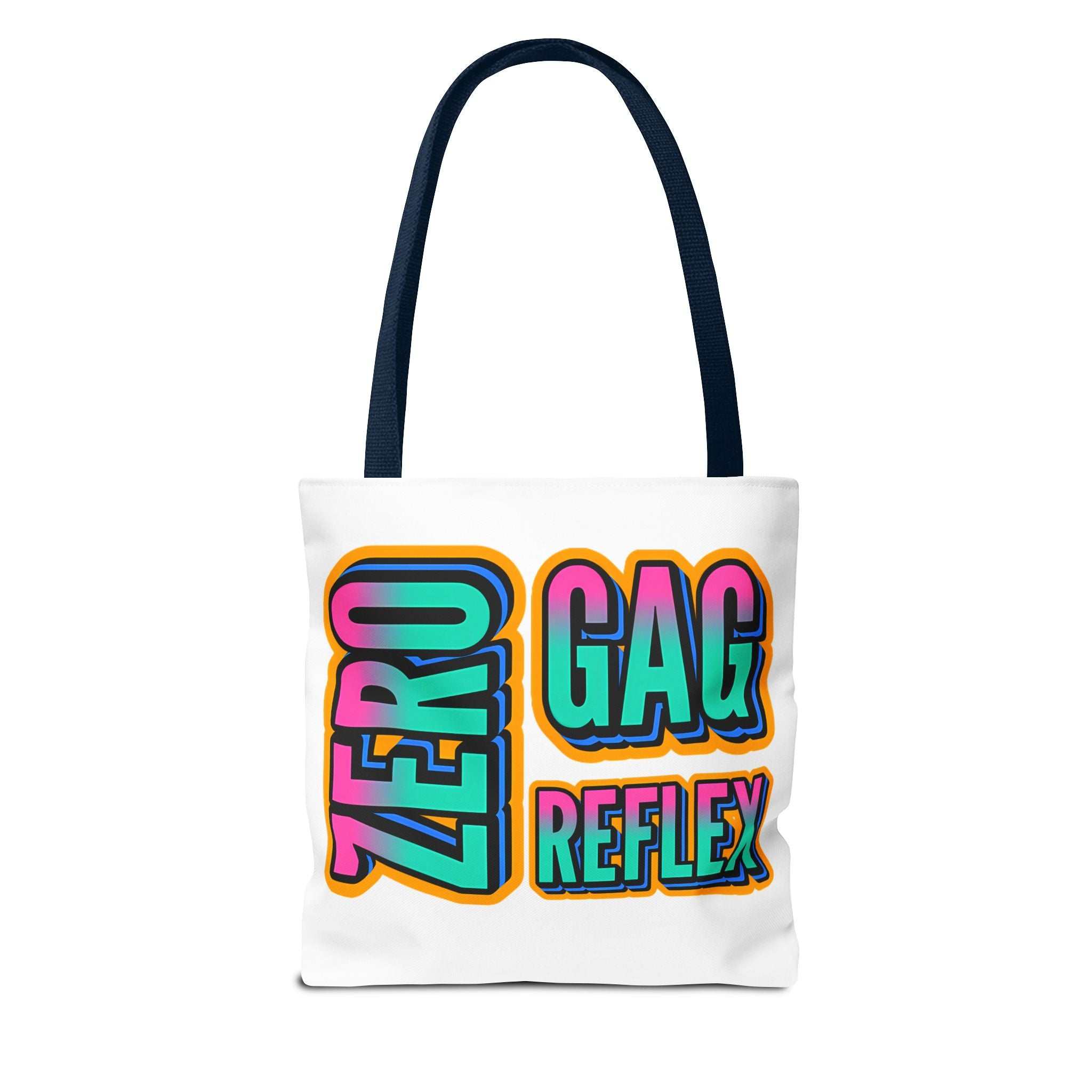 Zero Gag Reflex Tote Bag with cheeky design, durable spun polyester, multiple sizes and handle colors, perfect for casual outings and errands