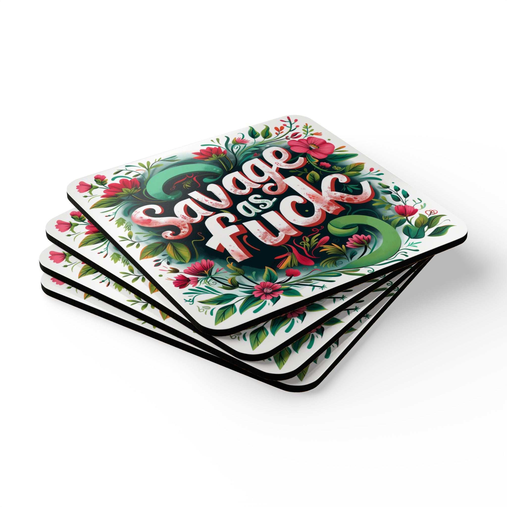 Savage As Fuck Coaster Set with floral design, cheeky and playful home decor.