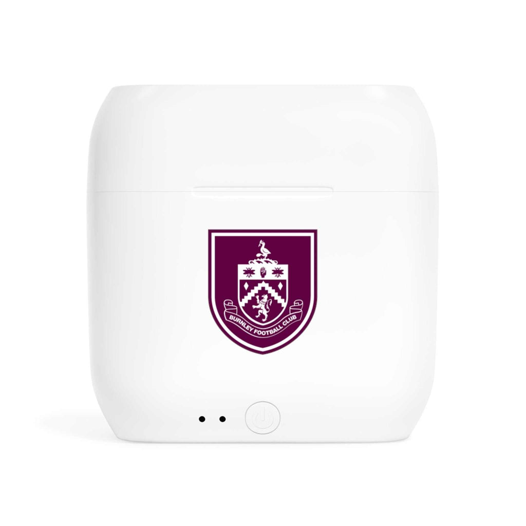 Burnley Fc wireless earbuds charging case with fan-inspired club crest design