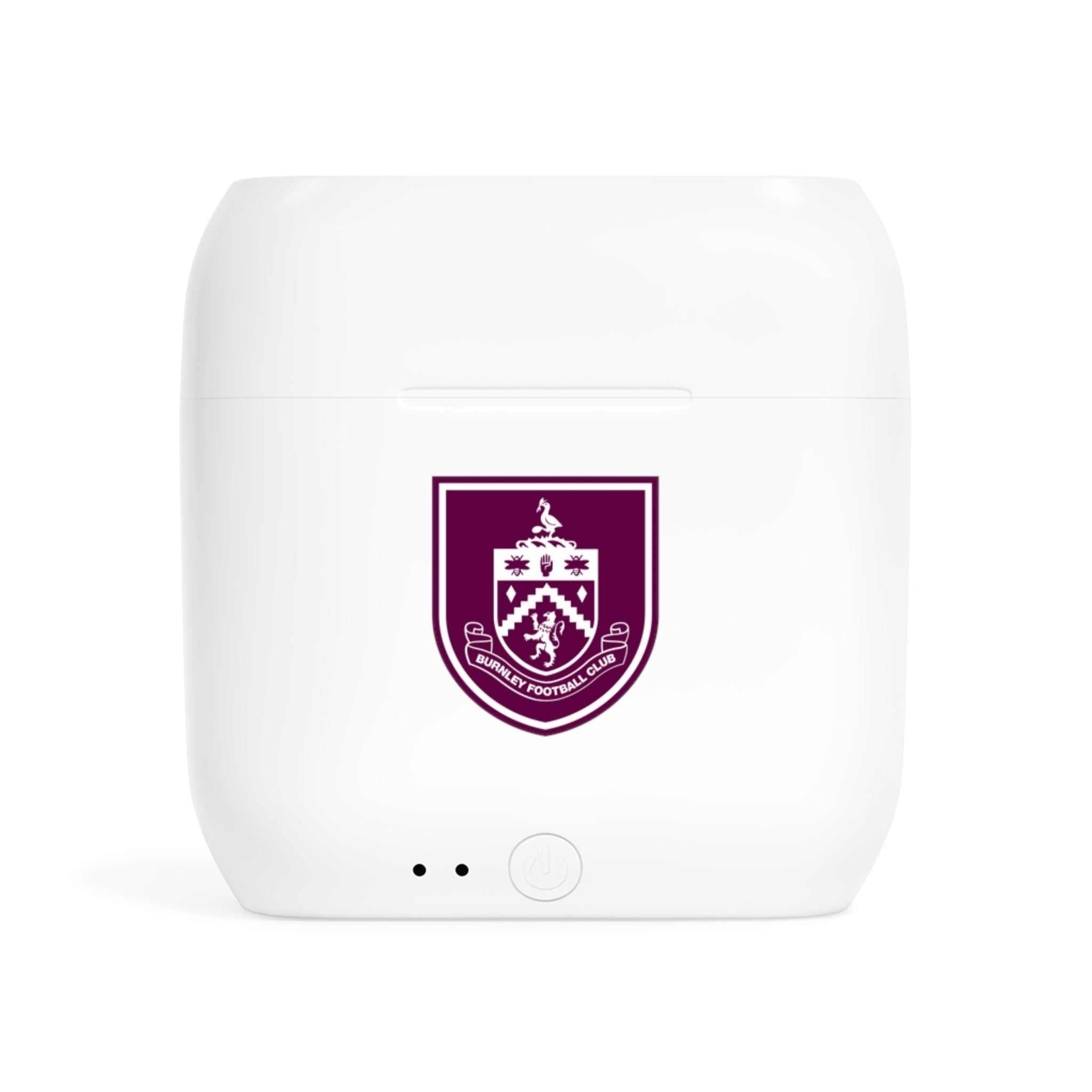 Burnley Fc wireless earbuds charging case with fan-inspired club crest design