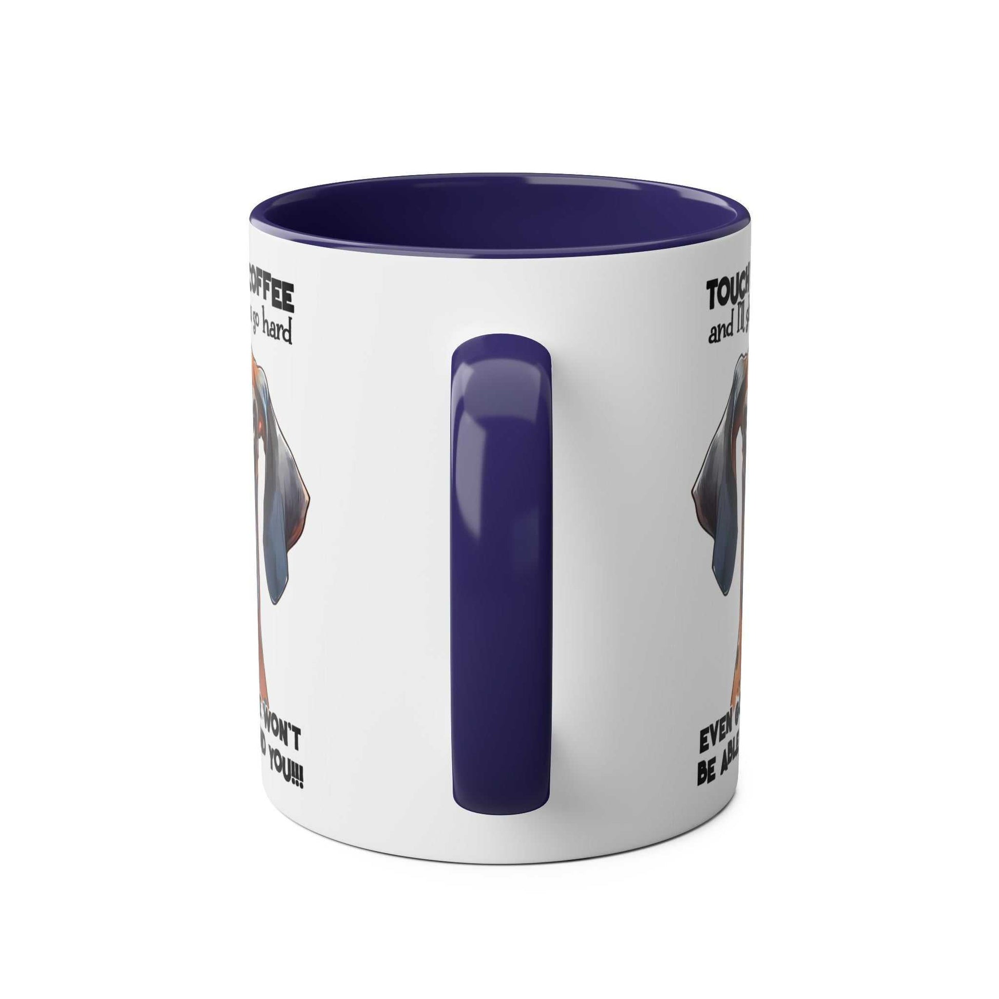 Dog-themed mug with playful design and sarky twist, available in 7 colors, ceramic, glossy finish, microwave and dishwasher safe.