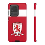 Middlesbrough red Samsung case with club crest and dual-layer protection for wireless charging