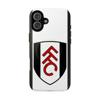 Fulham FC MagSafe iPhone case with club crest and black-white design, durable dual-layer protection compatible with wireless charging
