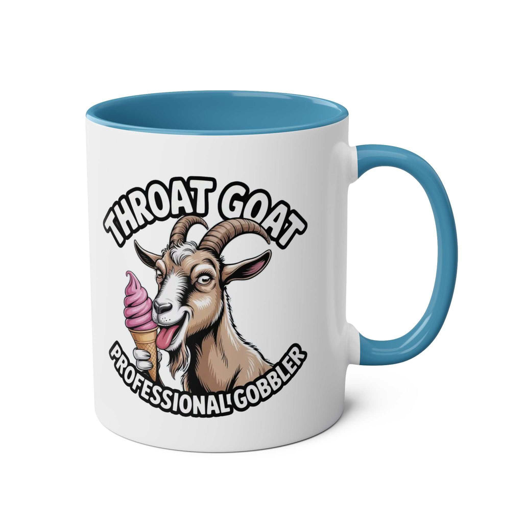 Throat Goat Mug ceramic coffee cup with bold adult humor and glossy finish