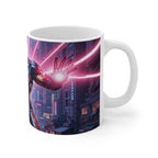 White ceramic Iron Man Action Mug with vibrant superhero design and glossy finish, microwave and dishwasher safe.