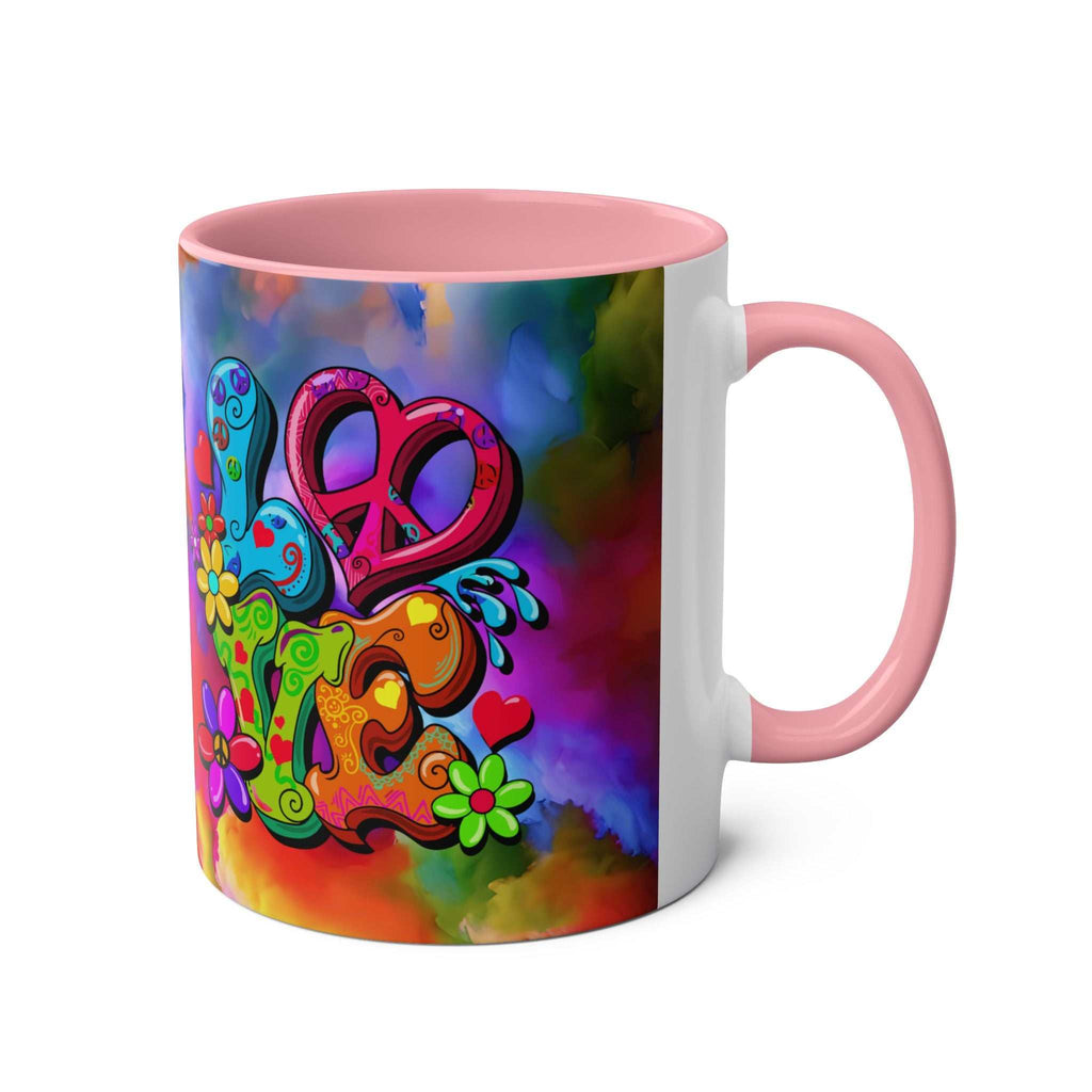 LGBTQ+ Pride Mug with vibrant rainbow design, ceramic, 11oz, glossy finish, microwave and dishwasher safe.