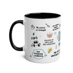Fathers Day gift mug with fun designs and black handle.