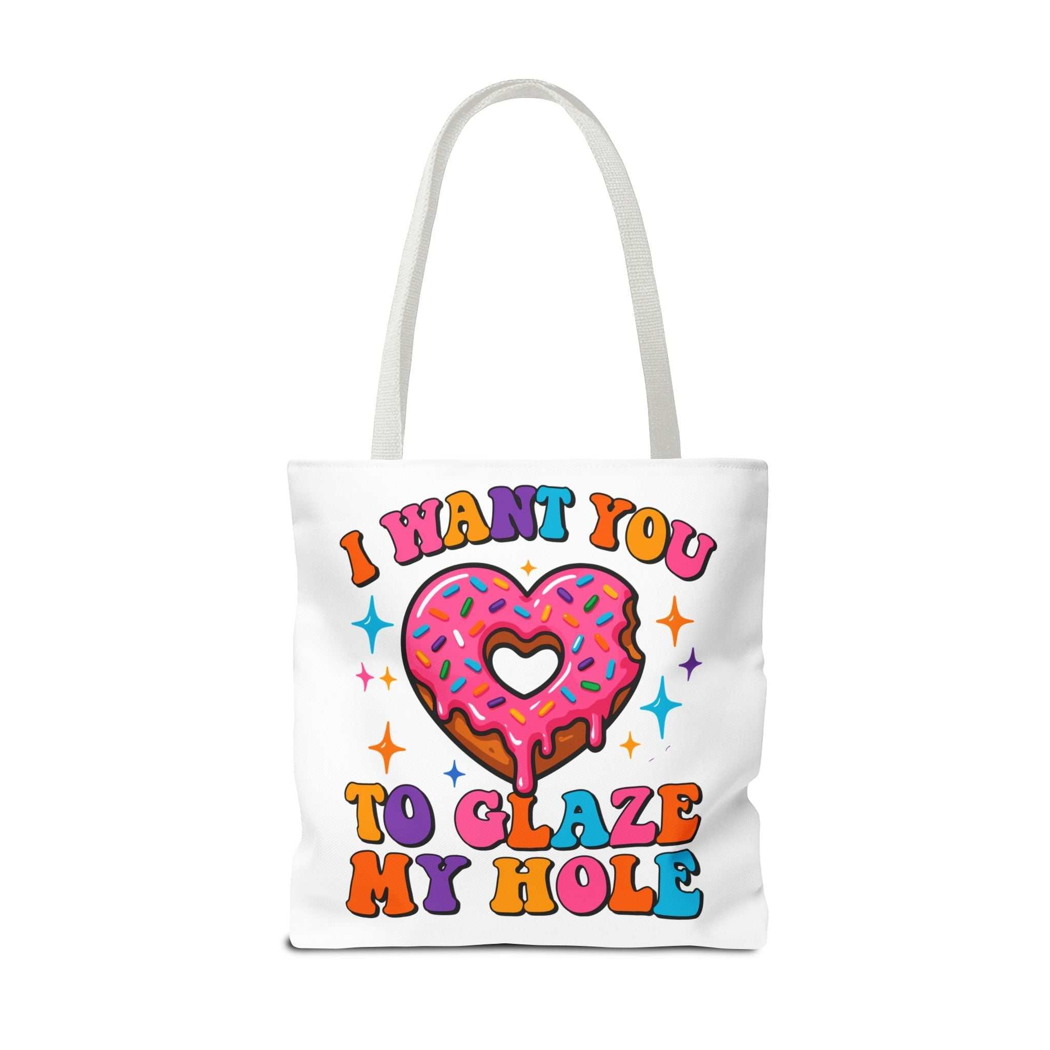Glaze My Hole Donut Tote Bag with cheeky donut design and cotton straps