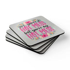 Hot Mess Coaster Set with playful design and cork backing, 4-piece set.