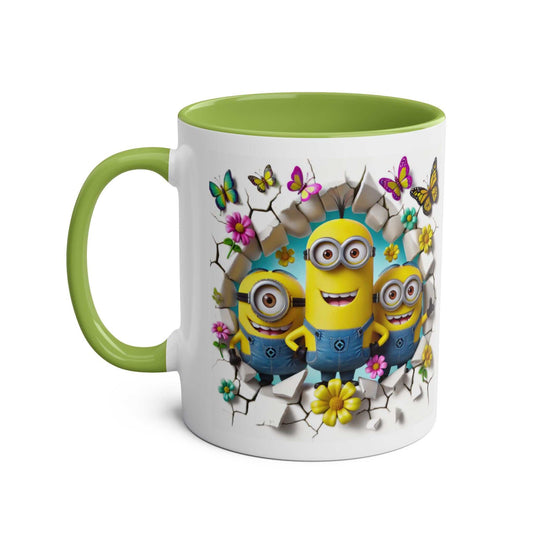 Minion Inspired Coffee Mug with playful character design, green interior, and handle.