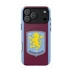 Aston Villa MagSafe iPhone case with claret and blue colors and club crest, dual-layer protection and wireless charging compatible